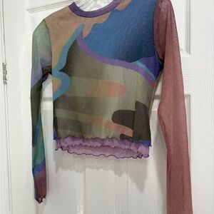 Expired Girl x Heeya Jenny Y2K Mesh Long Sleeve Crop Top sz S